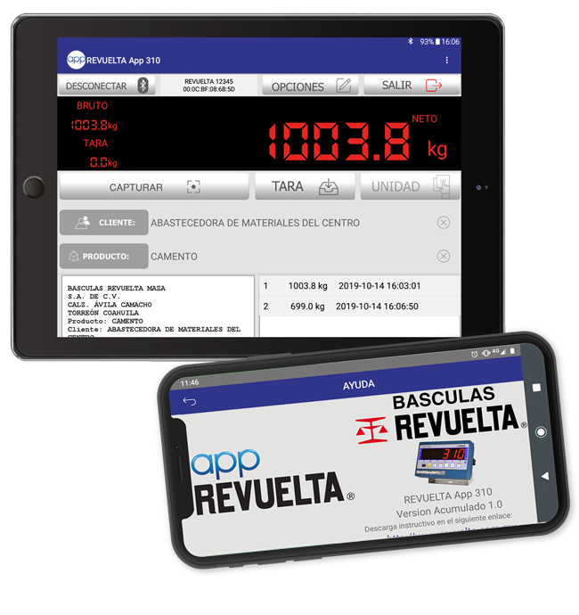 REVUELTA APP 310 en tablet y celular